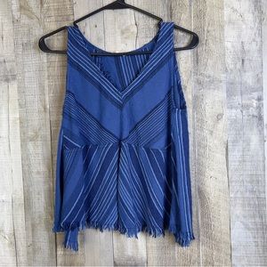Rocks & Indigo Size XS Cropped Blue Striped V-Nexk Tank Top w/Open Split…